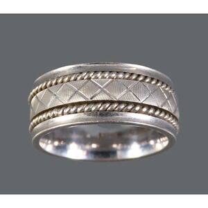 DGS Sterling Silver CROSS-HATCH Diamond Cut SPINNER BAND RING Wedding or Not 8